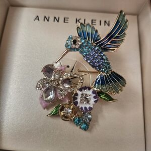 Anne Klein Colorful Hummingbird Brooch With Box New